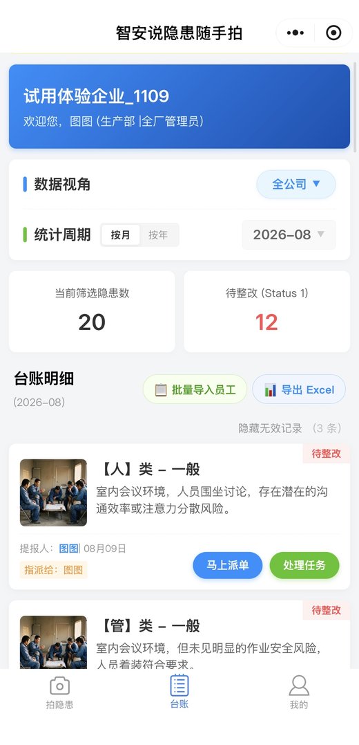 隐患台账明细与整改状态统计界面